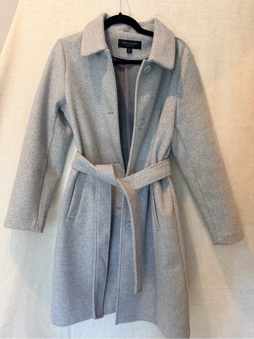 Marc New York Light Gray Belted Wool-Blend Trench Coat